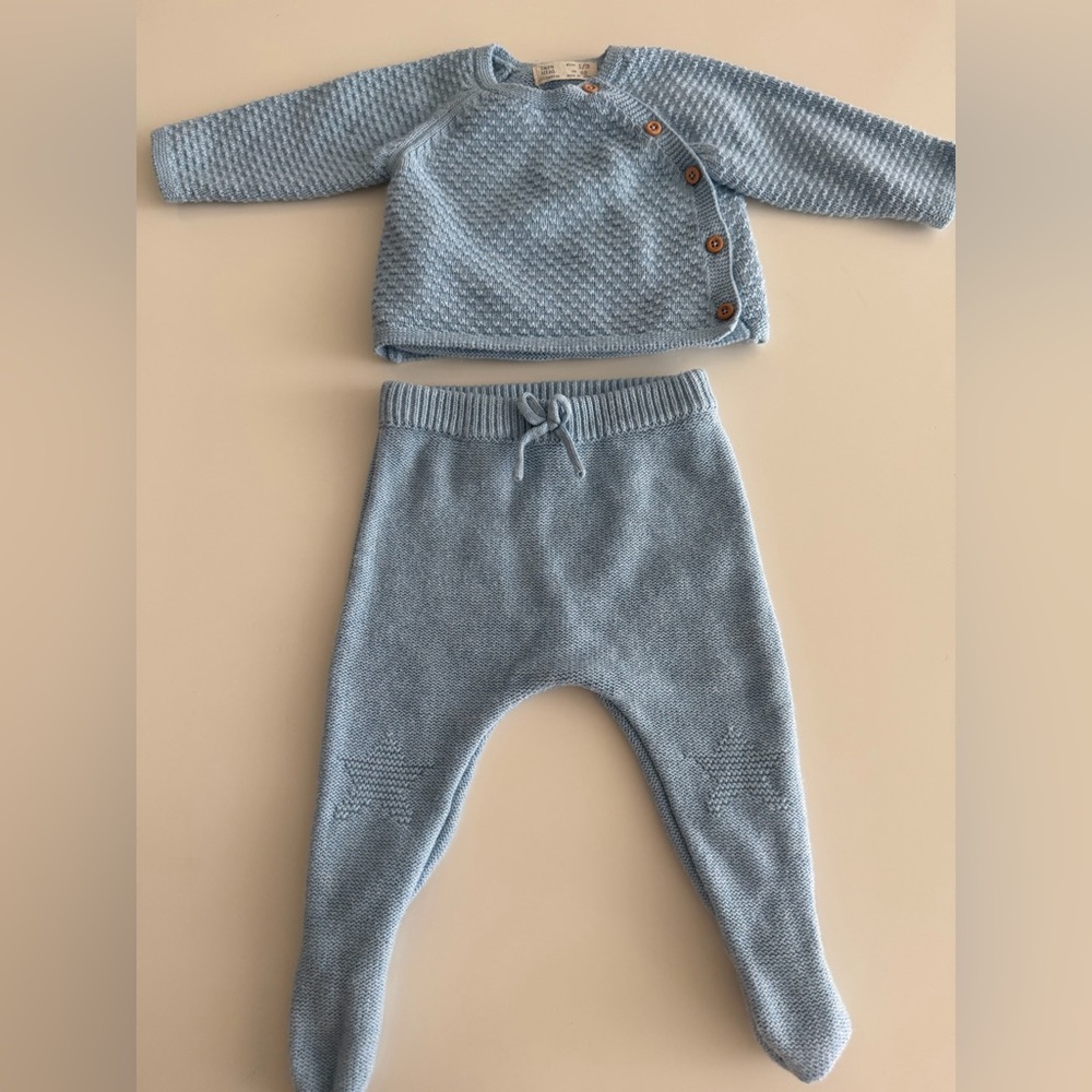 Zara Baby Blue Knit Two-Piece One-Piece Set